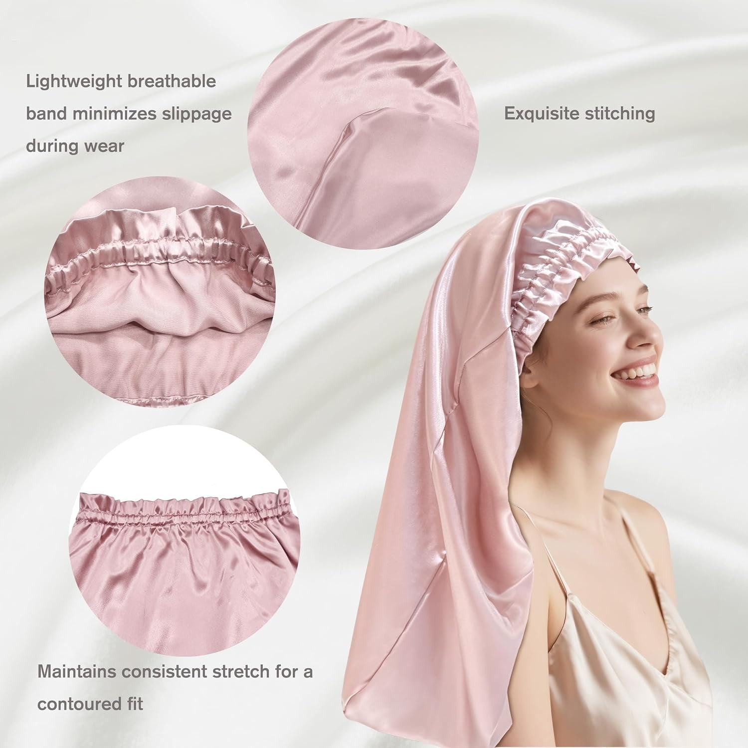 Dusty Pink 22 Momme Long Silk Bonnet, 80 cm: image 2
