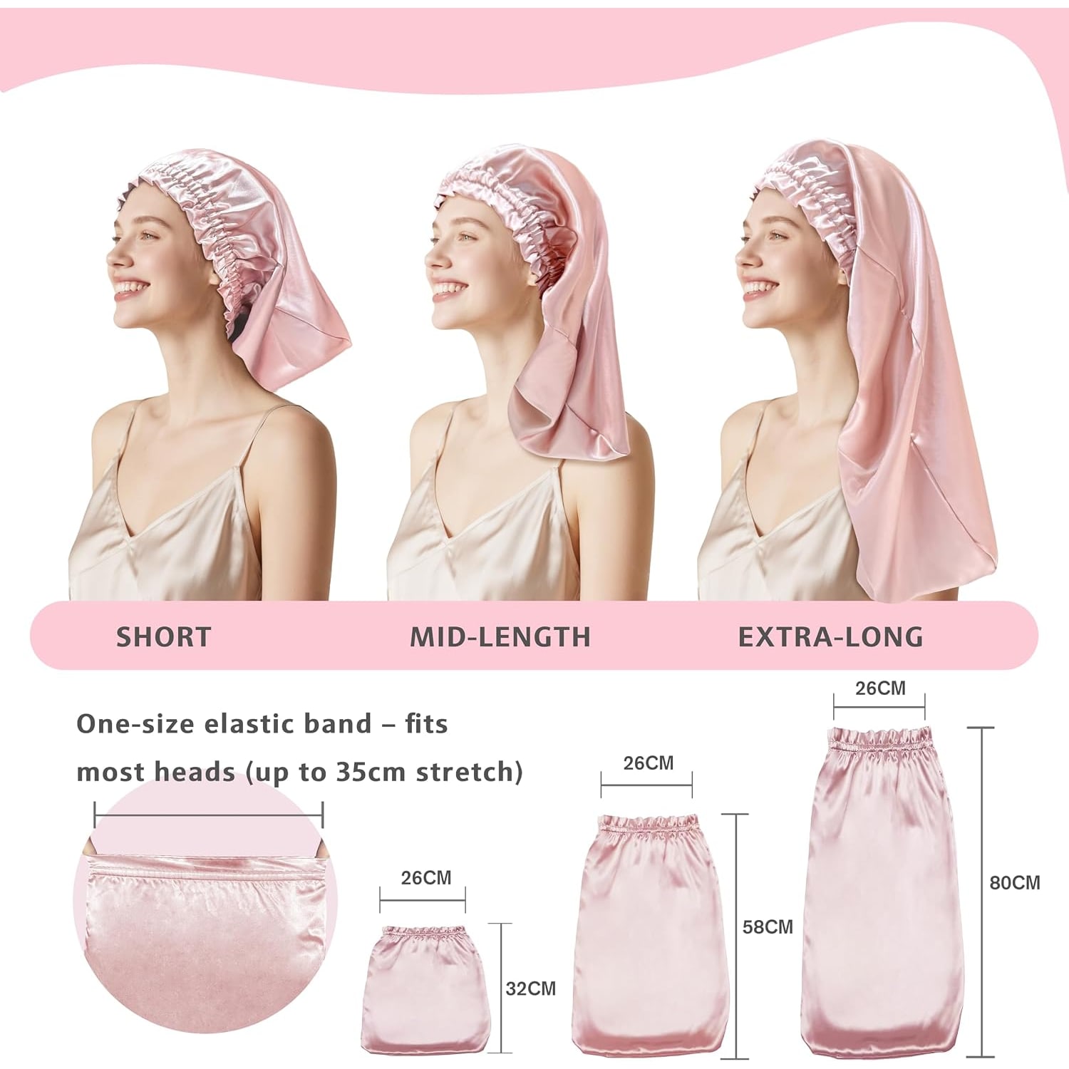 Dusty Pink 22 Momme Long Silk Bonnet, 80 cm: image 3