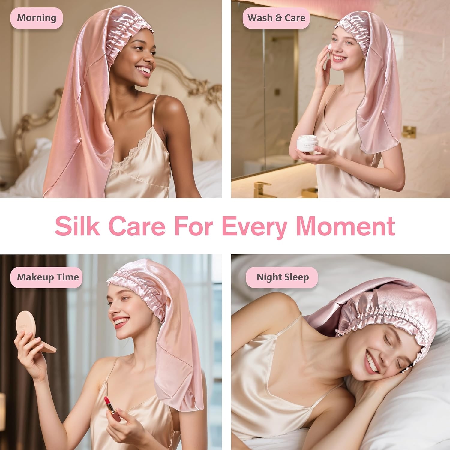 Dusty Pink 22 Momme Long Silk Bonnet, 80 cm: image 4