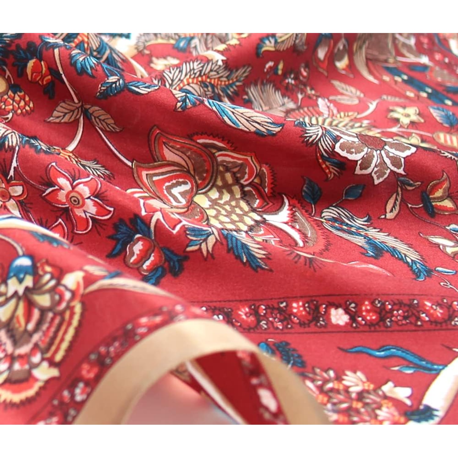 Garnet Red Paisley Silk Square Scarf 68cm: image 2