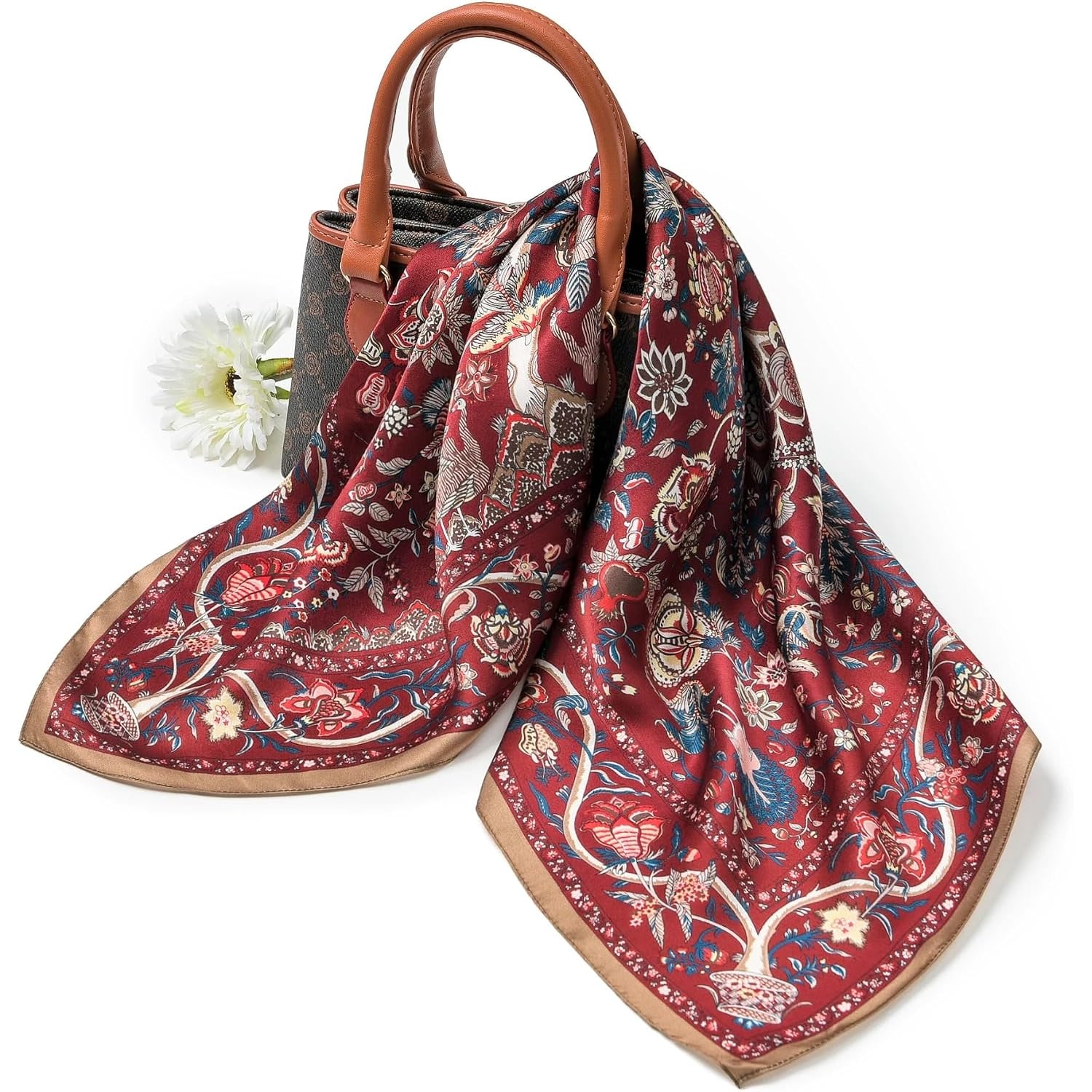 Garnet Red Paisley Silk Square Scarf 68cm: image 3