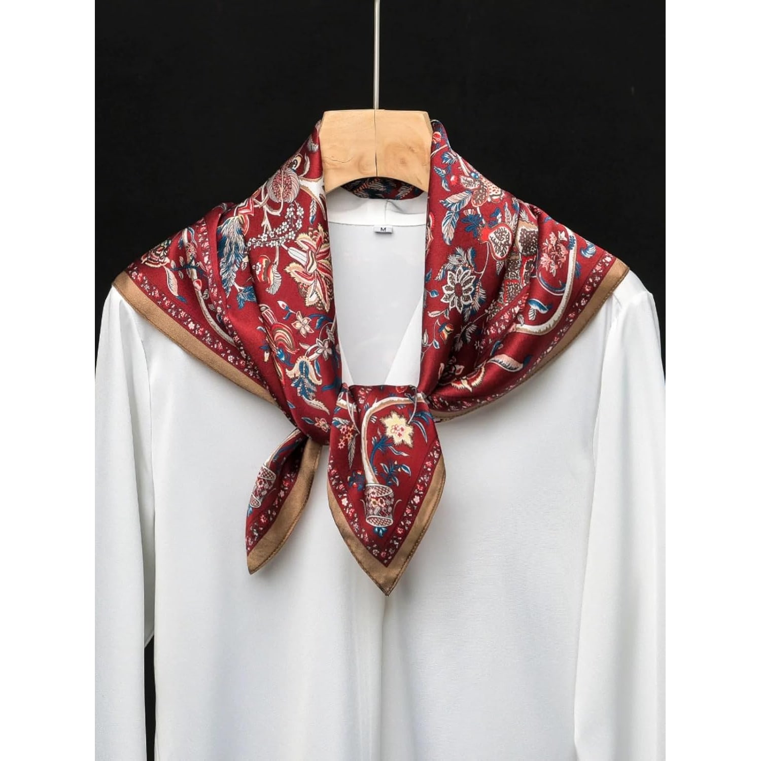 Garnet Red Paisley Silk Square Scarf 68cm: image 4