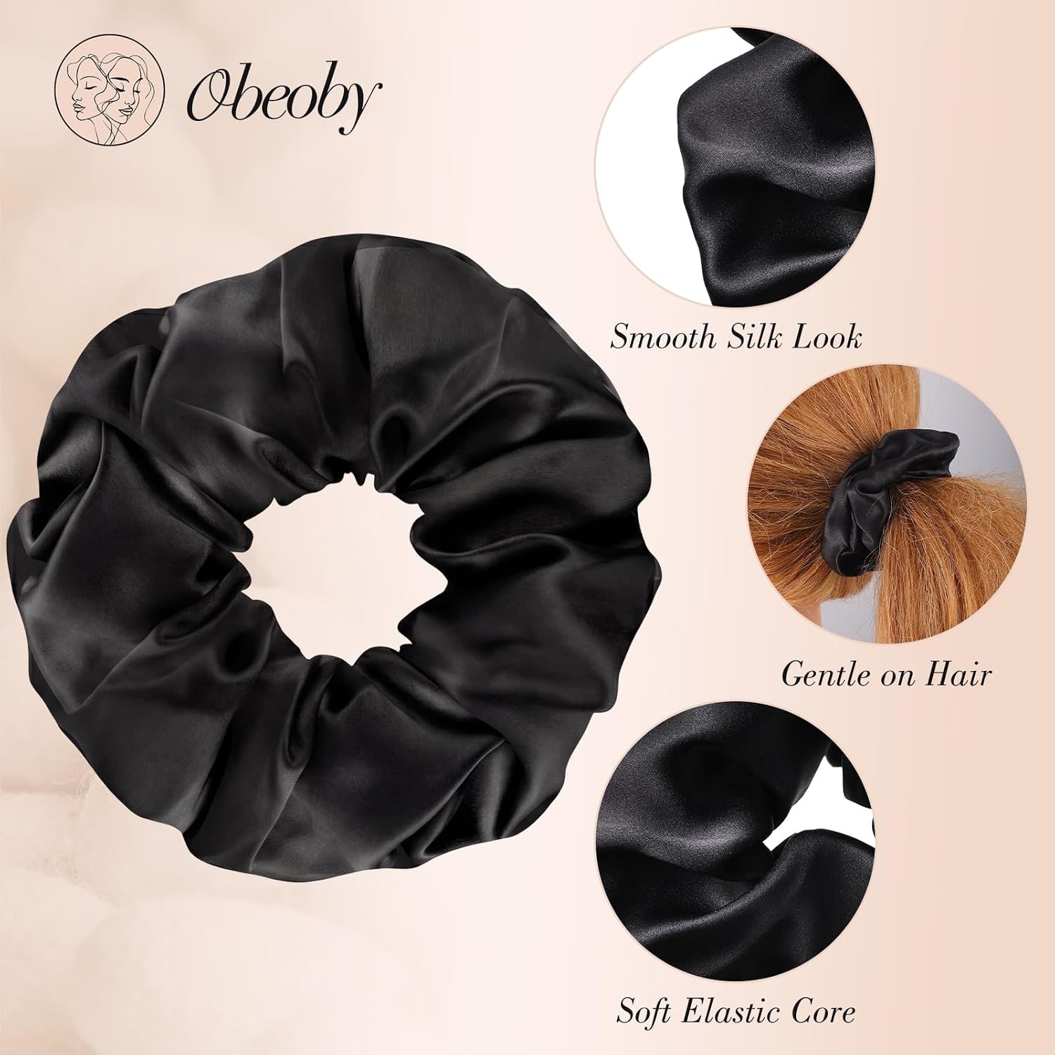 Black Mulberry Silk Hair Ties 4 Pack: image 3