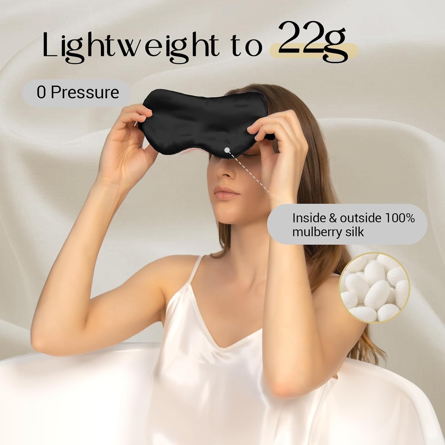 Black 22 Momme Contoured Mulberry Silk Sleep Mask: image 2