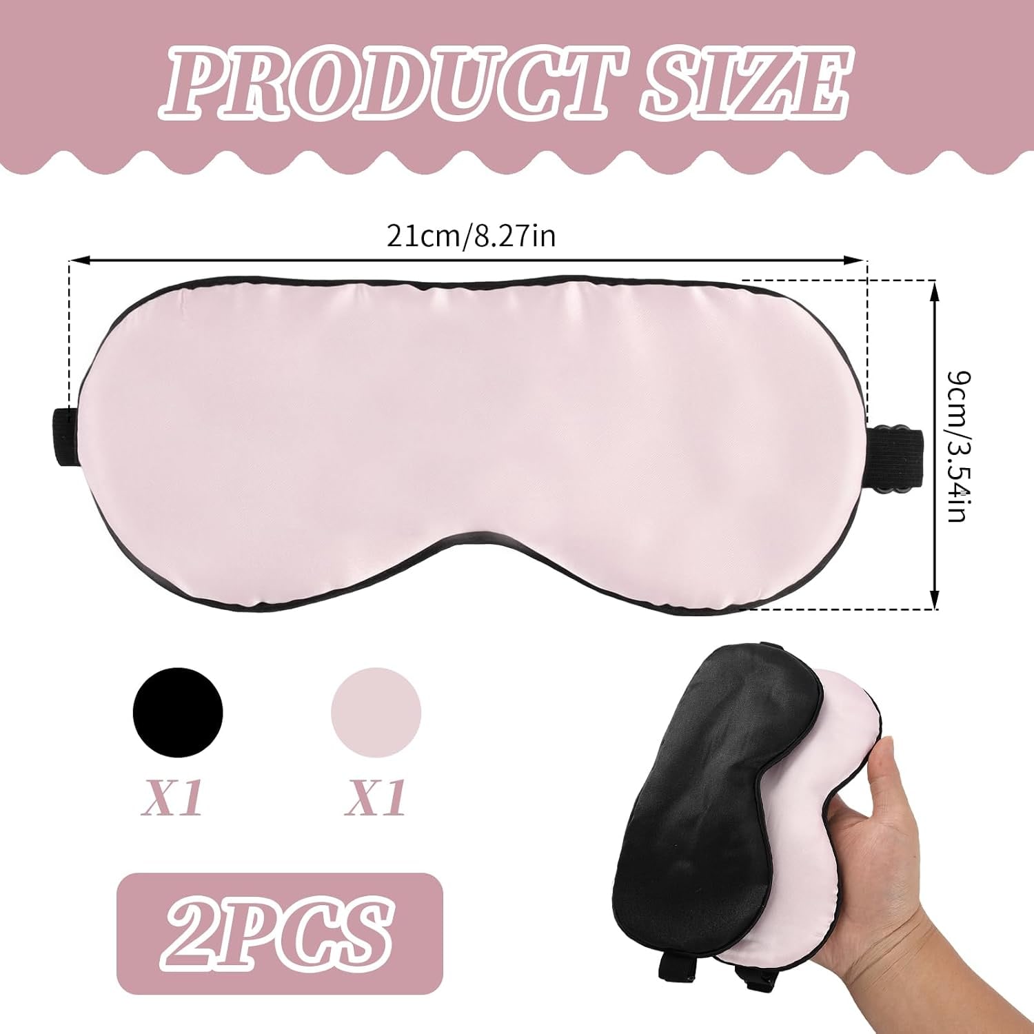 Mulberry Silk Sleep Mask 2 Pack, Black and Peach Pink: image 2
