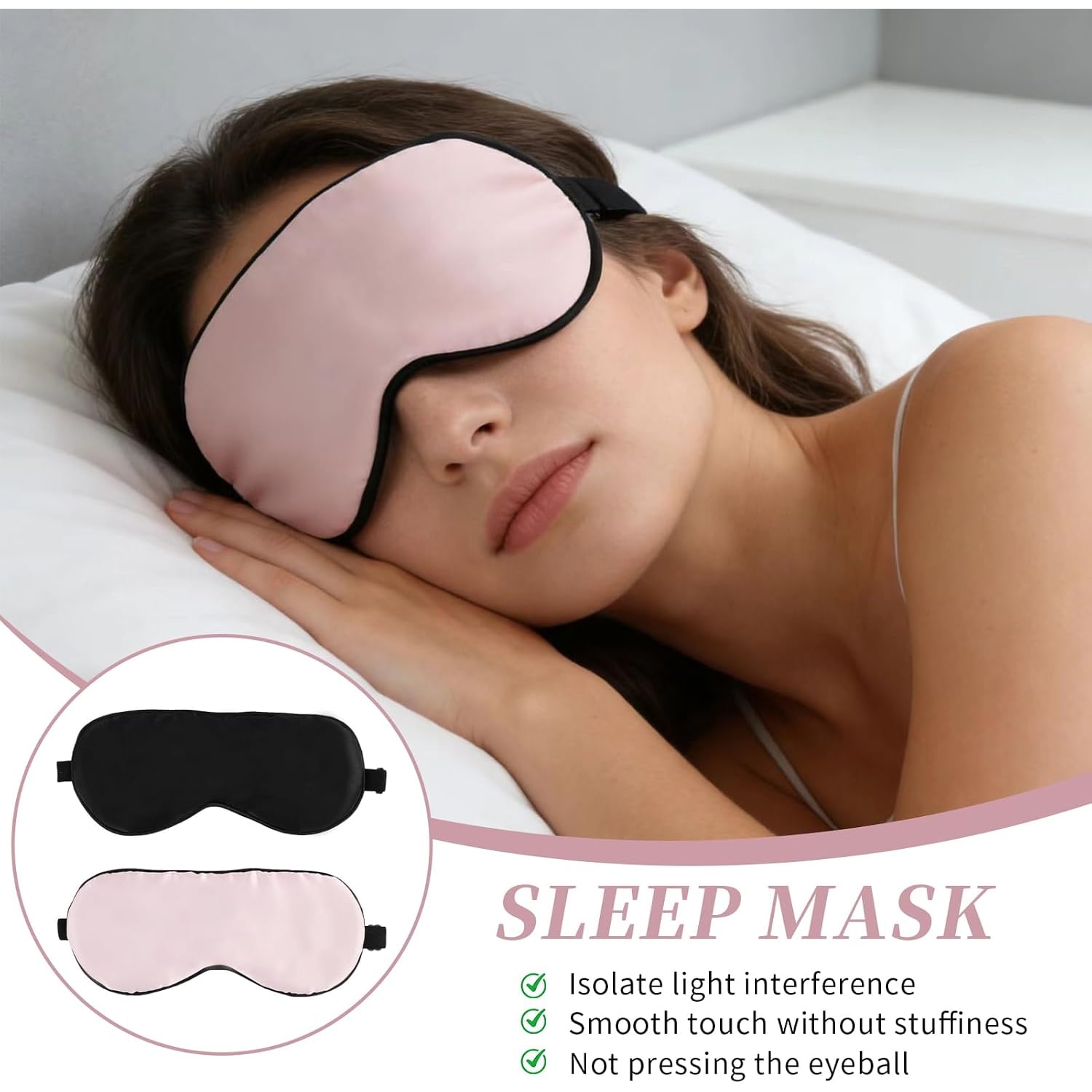 Mulberry Silk Sleep Mask 2 Pack, Black and Peach Pink: image 3