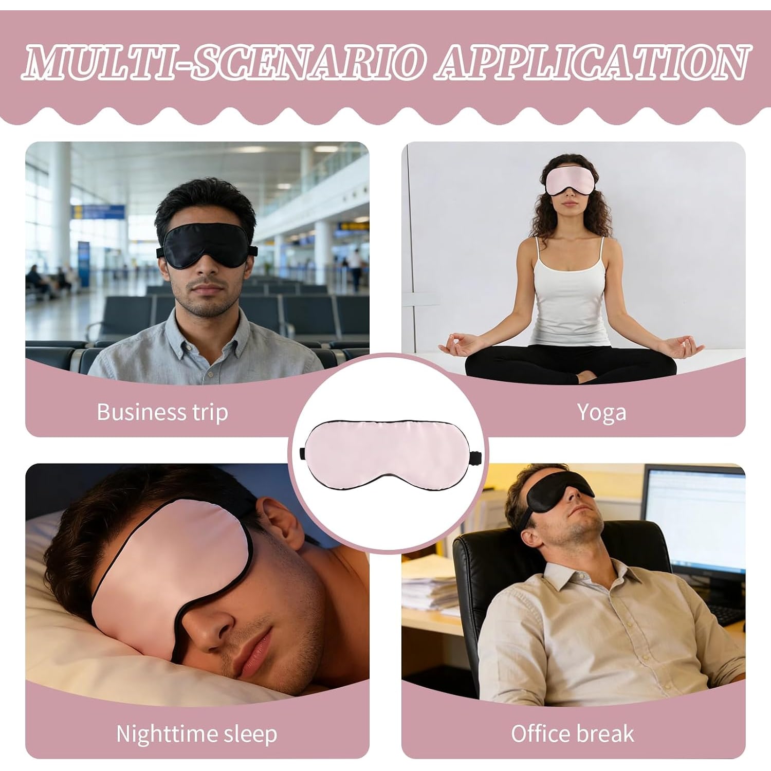 Mulberry Silk Sleep Mask 2 Pack, Black and Peach Pink: image 5